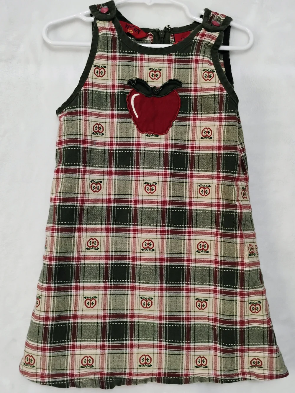 Vtg Krazy Kat Girls 4/5 Apple Jumper Dress 4T Cottagecore Farmhouse Plaid T